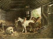 George Morland The inside of a stable oil painting on canvas